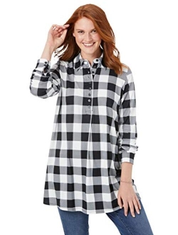 Women's Plus Size Plaid Knit Tunic With Collar