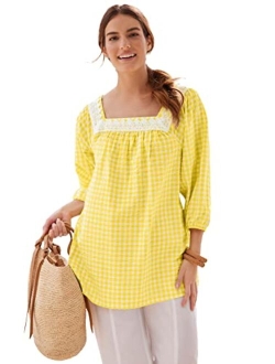 Women's Plus Size Seersucker Three-Quarter Sleeve Tunic