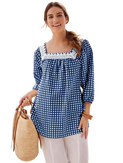 Woman Within Women's Plus Size Seersucker Three-Quarter Sleeve Tunic