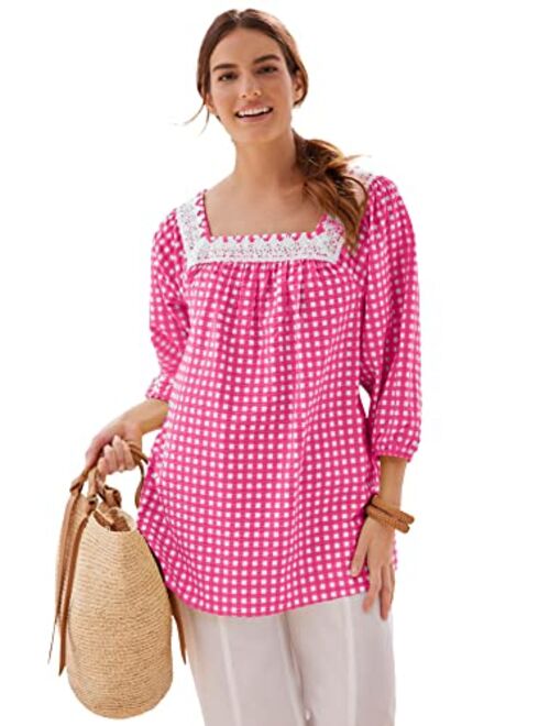 Woman Within Women's Plus Size Seersucker Three-Quarter Sleeve Tunic