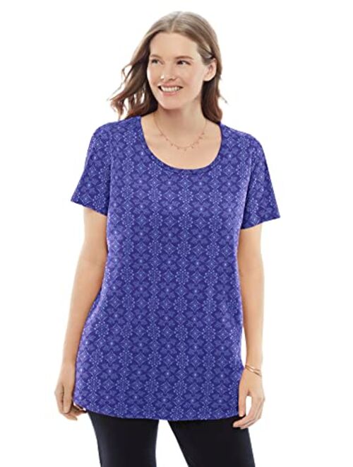 Woman Within Women's Plus Size Perfect Printed Short-Sleeve Scoop-Neck Tee Shirt