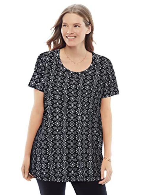 Woman Within Women's Plus Size Perfect Printed Short-Sleeve Scoop-Neck Tee Shirt