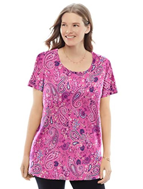 Woman Within Women's Plus Size Perfect Printed Short-Sleeve Scoop-Neck Tee Shirt