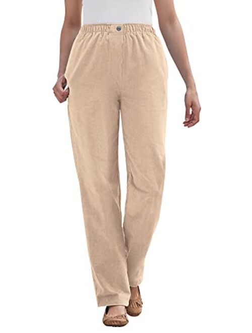 Woman Within Women's Plus Size Tall Mockfly Straight-Leg Corduroy Pant