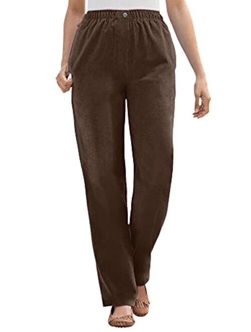 Woman Within Women's Plus Size Tall Mockfly Straight-Leg Corduroy Pant