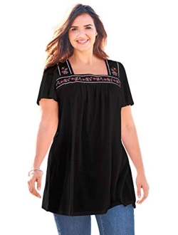 Women's Plus Size Embroidered Square Neck Tunic