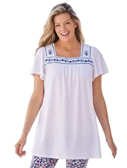 Women's Plus Size Embroidered Square Neck Tunic