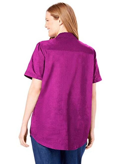 Woman Within Women's Plus Size Short-Sleeve Cotton Campshirt Shirt