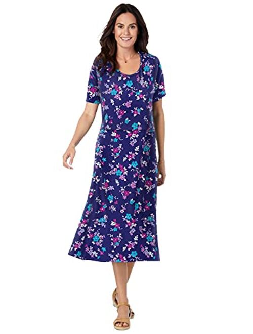 Woman Within Women's Plus Size Short Sleeve Fit & Flare Dress Dress