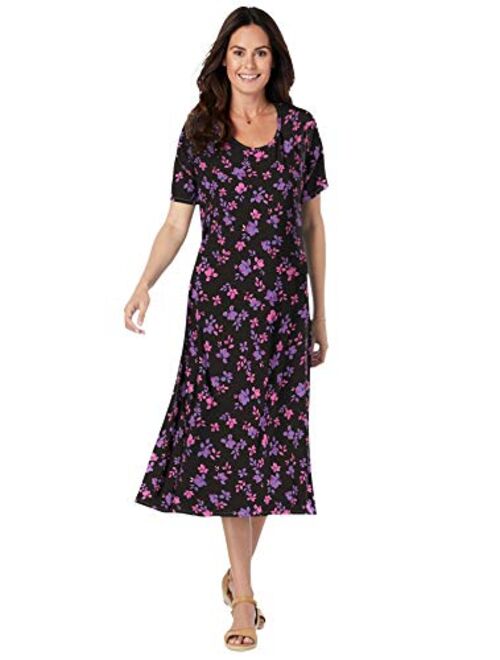 Woman Within Women's Plus Size Short Sleeve Fit & Flare Dress Dress