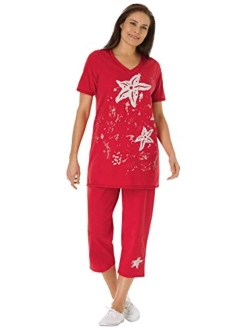 Women's Plus Size Starfish Tunic And Capri Set