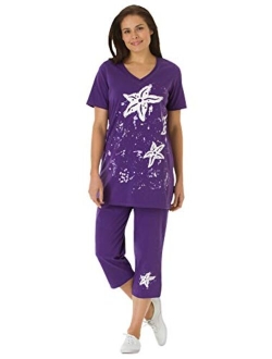 Women's Plus Size Starfish Tunic And Capri Set