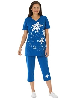 Women's Plus Size Starfish Tunic And Capri Set