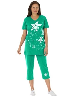 Women's Plus Size Starfish Tunic And Capri Set