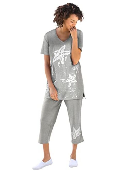 Woman Within Women's Plus Size Starfish Tunic And Capri Set