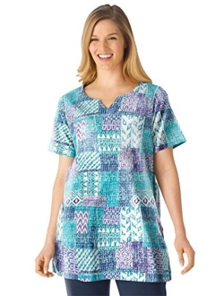 Women's Plus Size Print Patchwork Knit Tunic