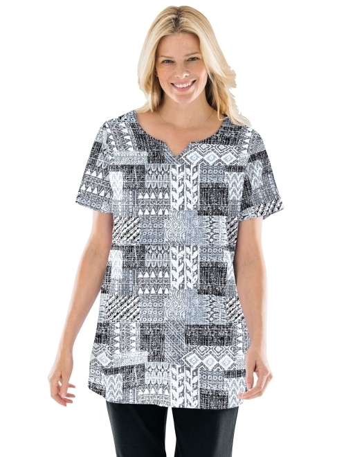 Woman Within Women's Plus Size Print Patchwork Knit Tunic