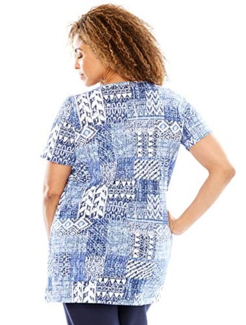 Woman Within Women's Plus Size Print Patchwork Knit Tunic