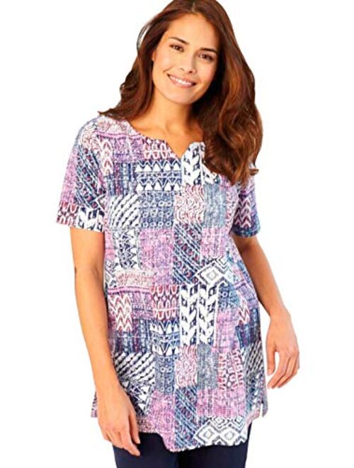 Woman Within Women's Plus Size Print Patchwork Knit Tunic