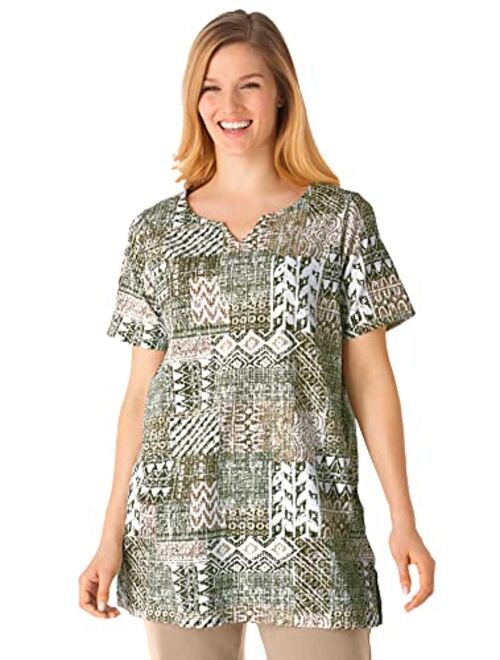 Woman Within Women's Plus Size Print Patchwork Knit Tunic