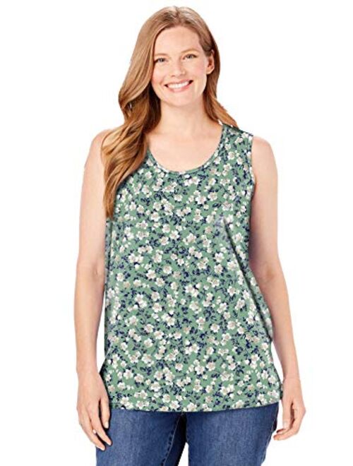 Woman Within Women's Plus Size Perfect Printed Scoop-Neck Tank Top