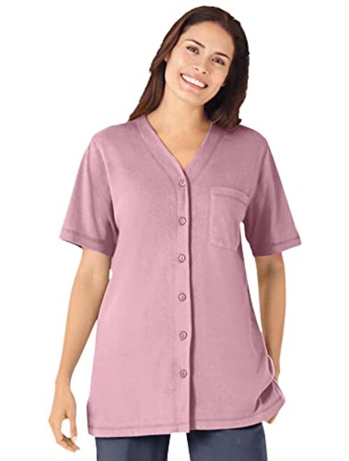 Woman Within Women's Plus Size Short-Sleeve Baseball Tunic