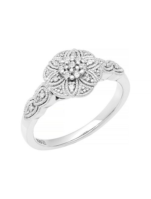 Love Always Sterling Silver 1/6 Carat T.W. Diamond Floral Promise Ring