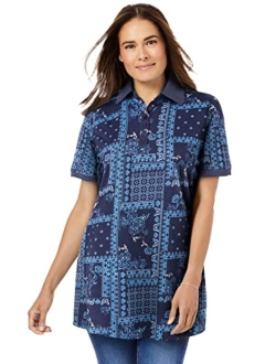 Women's Plus Size Perfect Printed Short-Sleeve Polo Shirt