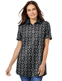 Women's Plus Size Perfect Printed Short-Sleeve Polo Shirt