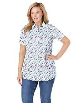 Women's Plus Size Perfect Printed Short-Sleeve Polo Shirt