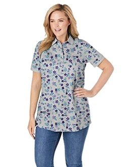 Women's Plus Size Perfect Printed Short-Sleeve Polo Shirt