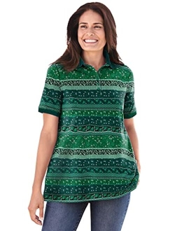 Women's Plus Size Perfect Printed Short-Sleeve Polo Shirt