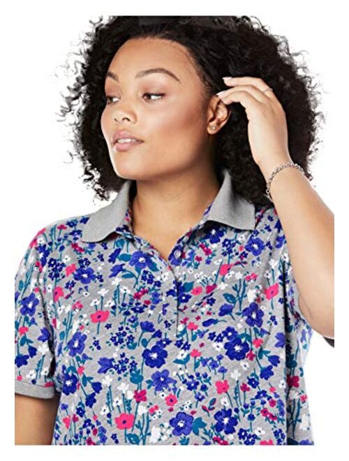 Woman Within Women's Plus Size Perfect Printed Short-Sleeve Polo Shirt