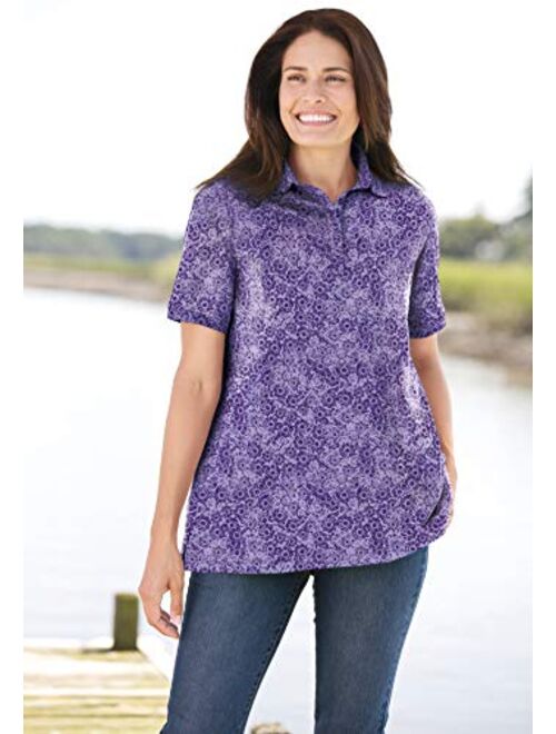 Woman Within Women's Plus Size Perfect Printed Short-Sleeve Polo Shirt