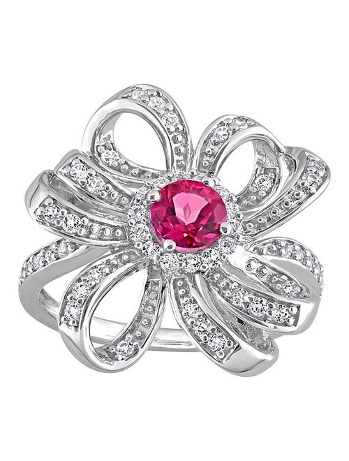 Stella Grace Sterling Silver Pink Topaz & White Topaz Flower Cocktail Ring