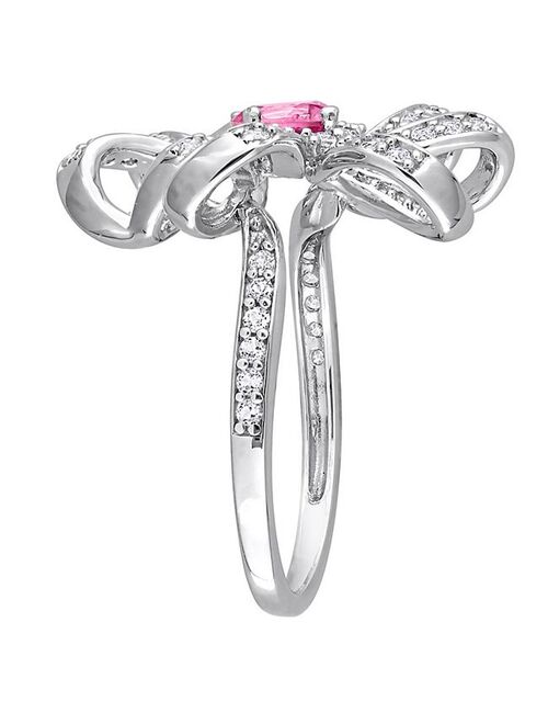 Stella Grace Sterling Silver Pink Topaz & White Topaz Flower Cocktail Ring