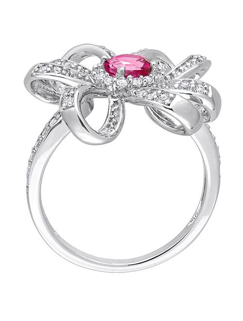 Stella Grace Sterling Silver Pink Topaz & White Topaz Flower Cocktail Ring