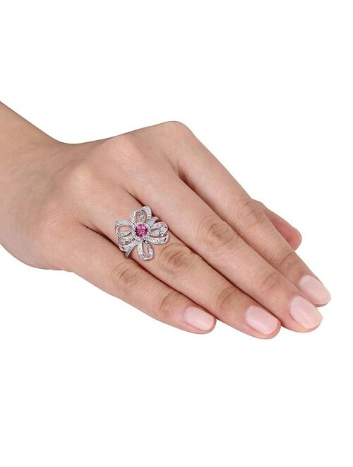 Stella Grace Sterling Silver Pink Topaz & White Topaz Flower Cocktail Ring