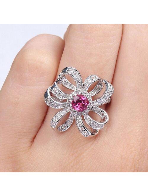 Stella Grace Sterling Silver Pink Topaz & White Topaz Flower Cocktail Ring