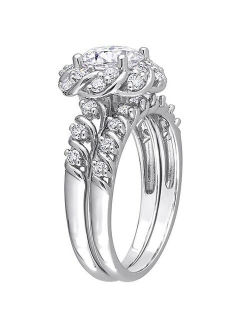 Stella Grace Sterling Silver 1 7/8 Carat T.W. Lab-Created Moissanite Halo Engagement Ring Set