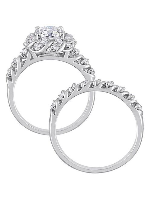 Stella Grace Sterling Silver 1 7/8 Carat T.W. Lab-Created Moissanite Halo Engagement Ring Set