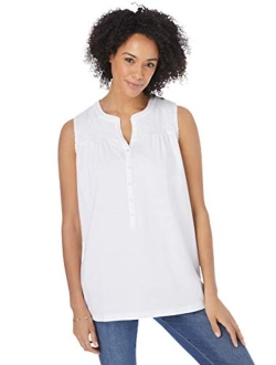 Women's Plus Size Smocked Henley Tank Top