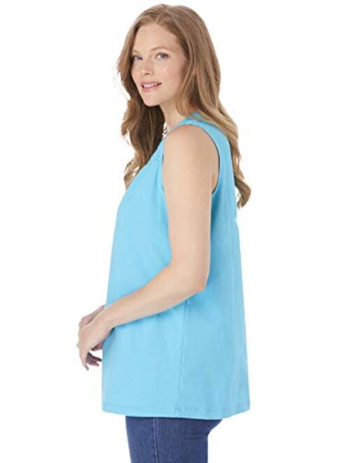 Woman Within Women's Plus Size Smocked Henley Tank Top