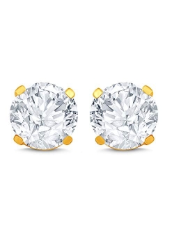 Cynergy 14k Gold Natural Diamond Round 4 Prong Stud Earring in Multiple Sizes