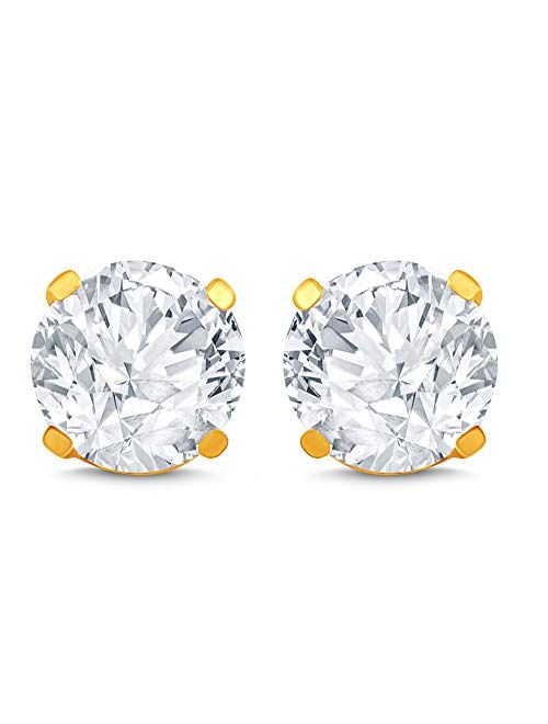 Cynergy 14k Gold Natural Diamond Round 4 Prong Stud Earring in Multiple Sizes