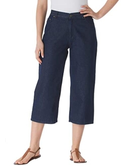 Women's Plus Size Back-Elastic Waist Perfect Capri Jean