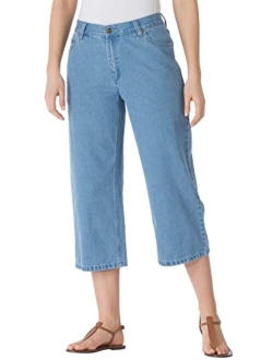 Women's Plus Size Back-Elastic Waist Perfect Capri Jean