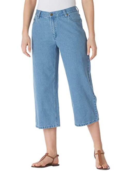 Woman Within Women's Plus Size Back-Elastic Waist Perfect Capri Jean