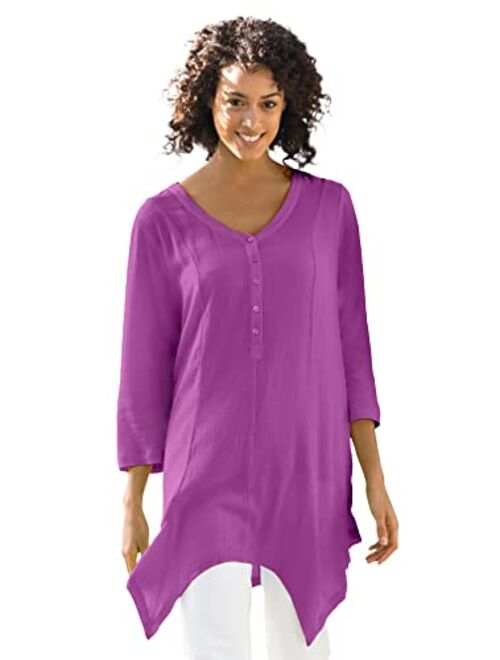 Woman Within Women's Plus Size V-Neck Henley Tunic