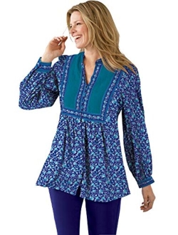 Women's Plus Size Button-Front Mixed Print Tunic